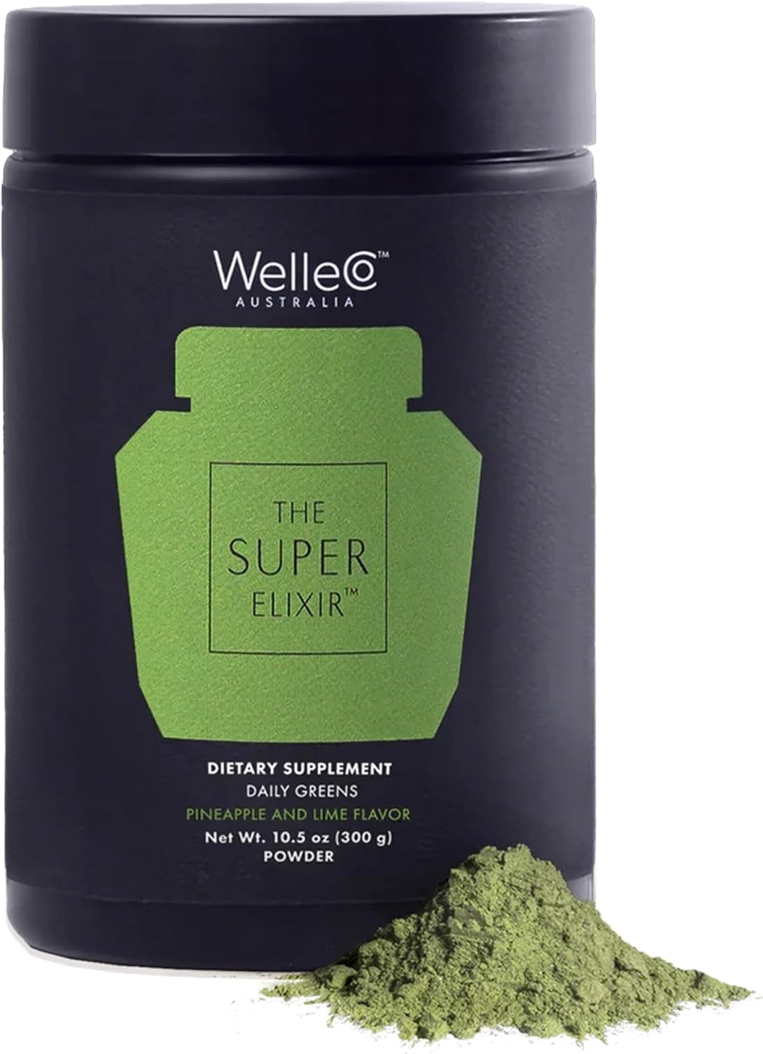 WelleCo The Super Elixir Greens Powder Supplement, Daily Gut Support, Energy & Skin Glow, Probiotics & Mushrooms, Dairy-Free, Gluten-Free & Vegan, 300g, Original Pineapple & Lime