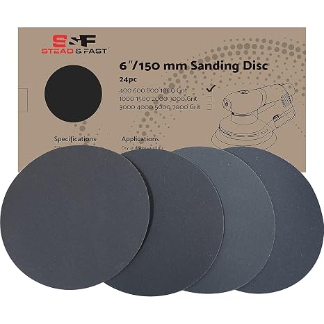S&F STEAD & FAST 6 Inch Sanding Discs Hook and Loop 24 pcs
