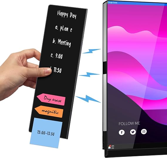 Crpich Magnetic Acrylic Monitor Memo Board, Clear Large 13.2 X 3.3 Inches, Detachable Side Screen Note Holder With 2 Adhesive Metal Plates, Vertical To Do List Organizer For Office & Home