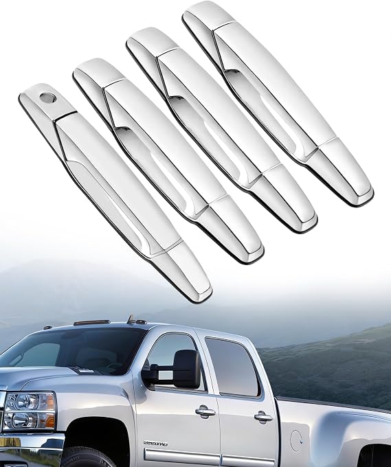 Exterior Chrome Door Handle,4 PCS Front Rear Driver & Passenger Side Compatible with 2007-2013 Silverado Suburban Tahoe Avalanche Sierra Yukon Cadillac Escalade, Replaces# 22738721, 22738722 | Fit Silverado Sierra Yukon Suburban Escalade Tahoe Avalanche 2007-2013 | Rust-proof Coating | Replaces# 20828258, 25960525