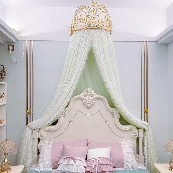 Double-Layer Crown Chiffon Bed Canopy, Princess-Themed Bed Curtain Drapery, Dome-Shaped Hanging Net Tent(Color5/1.8M)