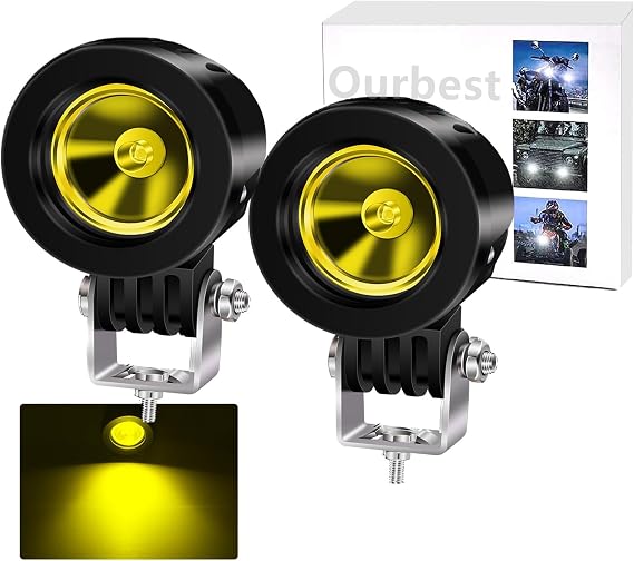 Ourbest Motorcycle Driving Lights,10W 2inch SPOT LED Fog Lights for Har-Ley Ya-ma-ha Motorbike Accent Off Road Lighting(Yellow)