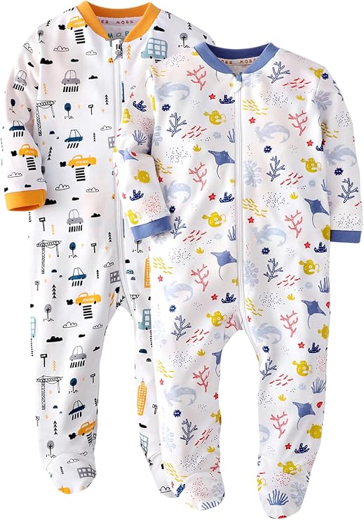 Marquebaby Baby Boys Girls One-Piece Footies Organic Cotton Jumpsuit Zip Front Romper