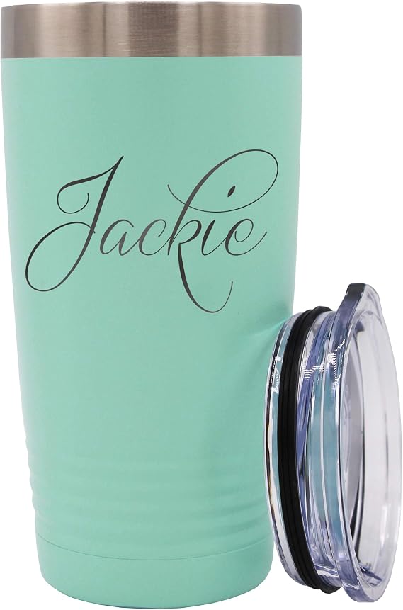 The Wedding Party Store 20 oz Custom Engraved Vacuum Insulated Double - Wall Stainless Steel Travel Tumbler With Your Personalized Name (Teal Blue)