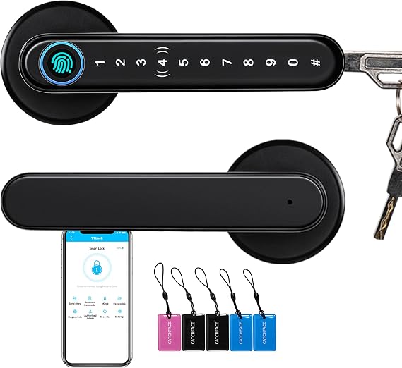 CATCHFACE Smart Fingerprint Lock - WiFi Enabled, Biometric Door Lock with Free App, Share Ekey and IC Card (Matte Black)