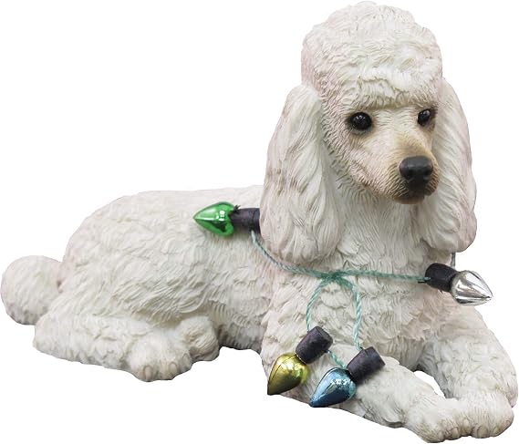 Sandicast White Poodle Wearing Holiday Lights Christmas Ornament