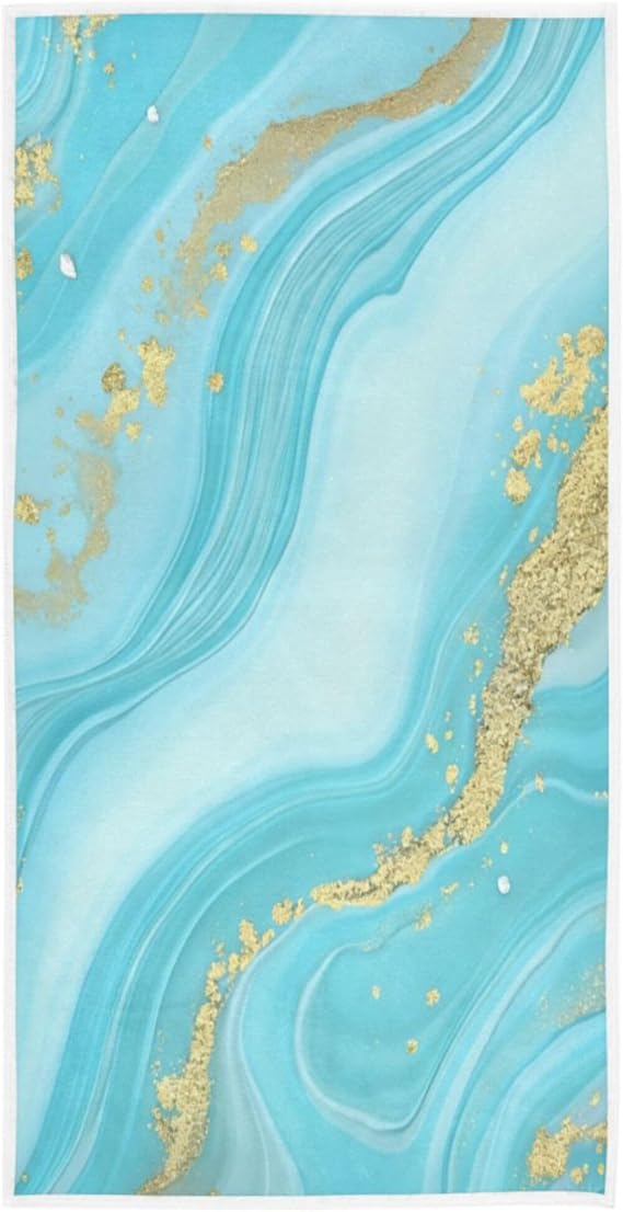 Wamika Blue Hand Bath Towel Marble Golden Glittery Fingertip Towel Tie Dye Kitchen Bathroom Shower Towel Set Highly Absorbent Beach SPA Gym Guest Towels 16x30 Inch