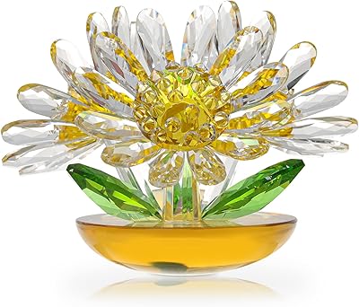 LONGWIN Crystal Daisy Flower Figurines Collectible Art Glass Home Decor Spring Bouquet Gift for Mothers Day, Birthday, Christmas Day