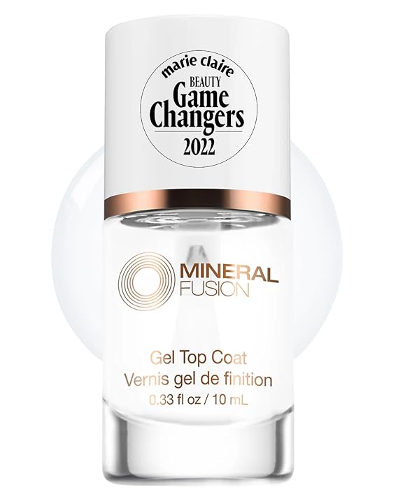 Mineral Fusion Clear Gel Top Coat Nail Polish, 0.33 fl oz | Long-Lasting, Chip-Resistant with High-Shine Glossy Finish, No UV Lamp Required, Vegan and Formaldehyde Free Manicure