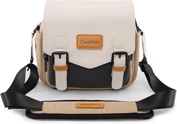 Cwatcun Camera Shoulder Bag Compact Camera Case, Small Waterproof Camera Messenger Bag with Tripod Holder, Travel Photography Bag for Canon, Nikon, Sony, Fuji DSLR/SLR/Mirrorless Camera, Lens