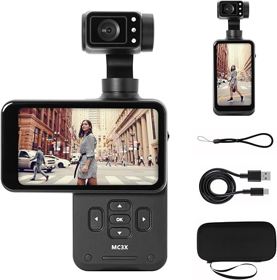 AgfaPhoto Realimove MC3X mini kamera, stabilize, 3 eksenli, Full-HD video, LCD ekran, WiFi bağlantısı, lityum pil, siyah