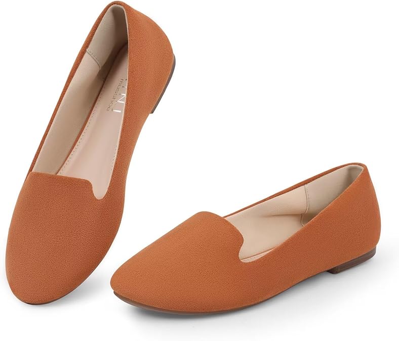 MUSSHOE Comfortable Ballet Flats for Women: Round Toe Women Loafers - Casual Slip on Ballerina Flats for Professional Woman Aged 25-45 Work Dressy Wedding,Tan Suede 6.5