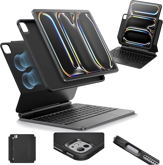 ESR for iPad Pro 11 Inch Case with Keyboard M5/M4 Multi-Mode Magnetic Stand | For Pro 11" 2025/2024, Secure Magnetic Lock, Detachable Back Case, Precision Multi-Touch Trackpad, Rebound 360 Series, Black