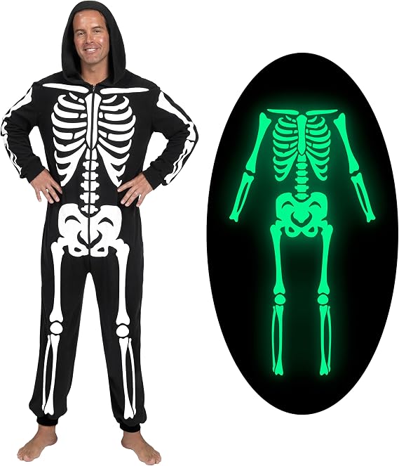 Spooktacular Creations Halloween Skeleton Jumpsuit Adult Skeleton Costume Hooded Jumpsuit Cosplay Costume