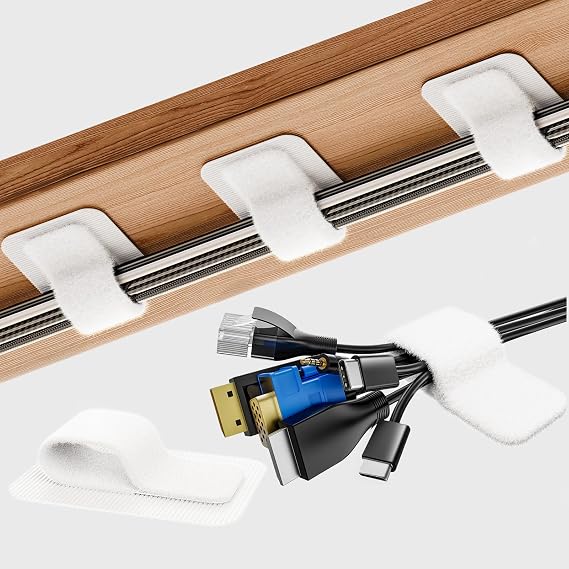 Cable Management Under Desk, Up to 15 CordEnhanced Wire Holder Reusable Cord Organizer Holder, Adjustable Hook and Loop Cable Ties, Wire Clips Under Table Hider, 20 Pair(White)