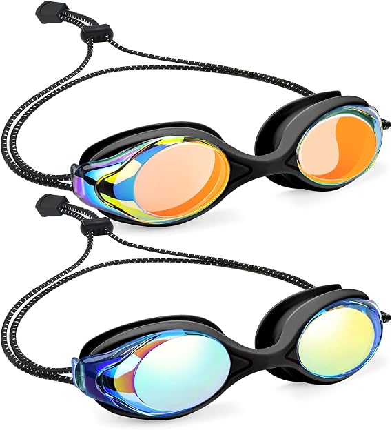Vvinca Kids Swim Goggles with Bungee Strap No Leaking Anti Fog Toddler Goggles with Quick Adjust Ages 3-14
