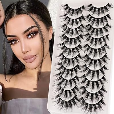 Veleasha Lashes Fluffy Wispy Faux Mink Eyelashes Criss-cross False Lashes 10 Pairs Pack Fake Eyelashes for Women 3D07