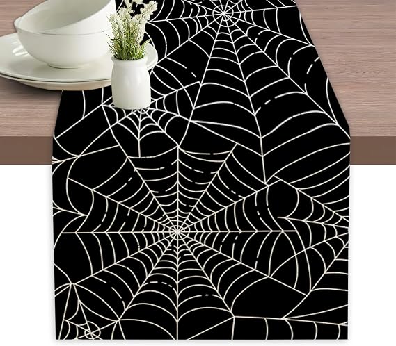 Table Runner Spider Web Halloween Table Runners Summer Seasonal Kitchen Dinning Decor for Indoor Outdoor Holiday Home Wedding Party 13x70 Inch