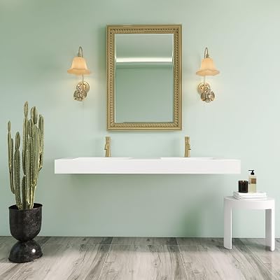Upgraded 59x19 Inch Stone Resin Solid Surface Bathroom Vanity Sink - Wall-Mounted or Countertop Vessel Sinks, Double Hole Rectangle Matte White Design, Durable Freestanding Modern Basin