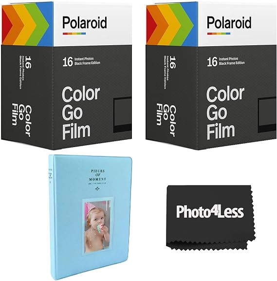 Polaroid GO Color Instant Film - Black Frame - Double Pack X2 - (32 Exposures) Bundle + Photo Album