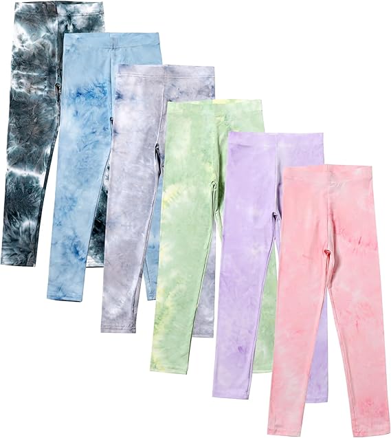 Chicduo 6 Pack Girls Printed Leggings Kids Stretchy Tie Dyed Long Pants | Skin-soft & highly stretchy, no tight restraint. Perfect for dance, cycling, gymnastics and daily school outfits 3t to 12Y