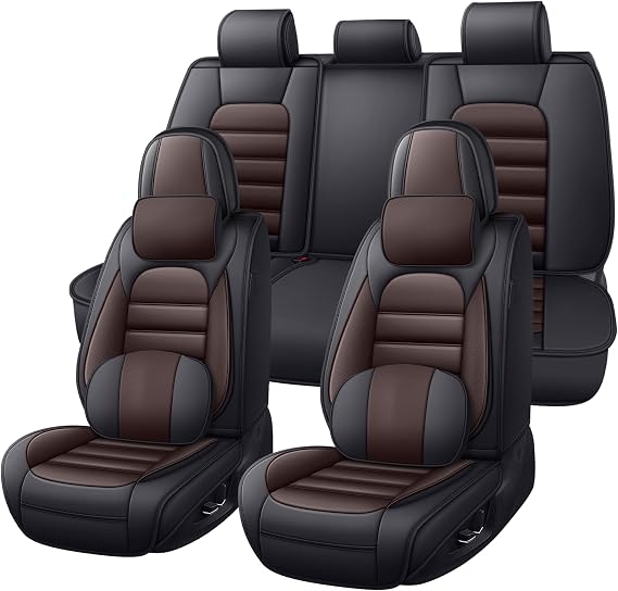 Car Seat Covers Full Set,Nappa Leather Seat Covers for Cars, 5-Seats Universal Waterproof Seat Cover Fit 95% Most Cars,Luxury(Full Set) Black&Coffee