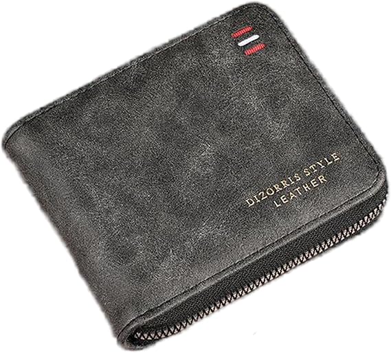 Leather Bi-Fold Wallet for Men - Short Style Credit Card Holder With Gift Box (Grey)