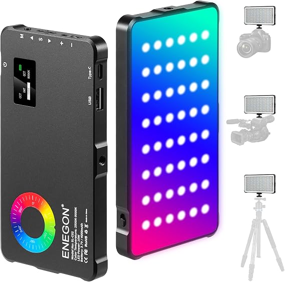 ENEGON RGB Video Light, Built-in 4000mAh Rechargeable Battery LED Camera Light Full Color 24 Common Light Effects, CRI95 2500-9000K LED Video Light Panel with Power Bank Function.