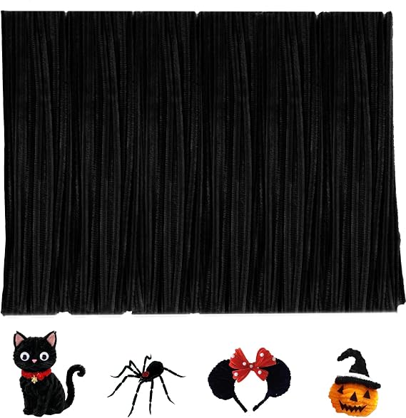 Pipe Cleaners, 200 Pcs Black Pipe Cleaners Craft Bulk, Thick Pipe Cleaners Craft Supplies, Fuzzy Sticks Chenille Stems for Arts Craft DIY Kids Decorations Creative School Projects