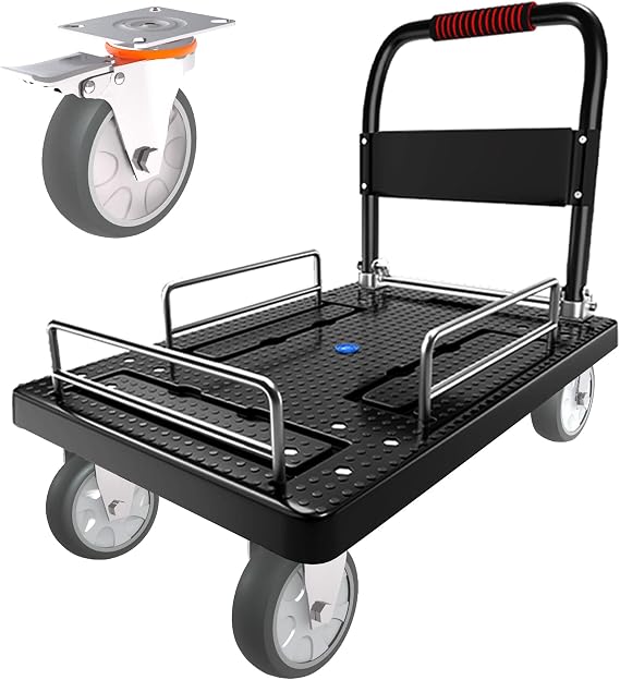 Foldable Platform Truck Cart with 3 Fence 1100lbs Capacity