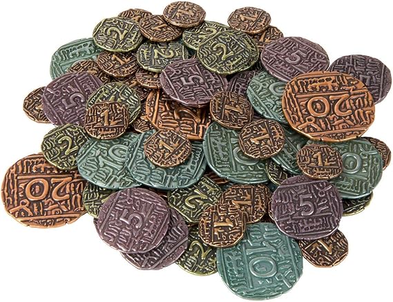 The Broken Token Agra Metal Replica Coins, Pack of 69 Officially Licensed Multi-Denomination Zinc and Nickel Upgrade Coins for Agra Board Game