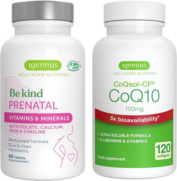 Advanced Prenatal Multivitamin + High Absorption CoQ10 100mg 120 Softgels Pregnancy Support Bundle by Igennus