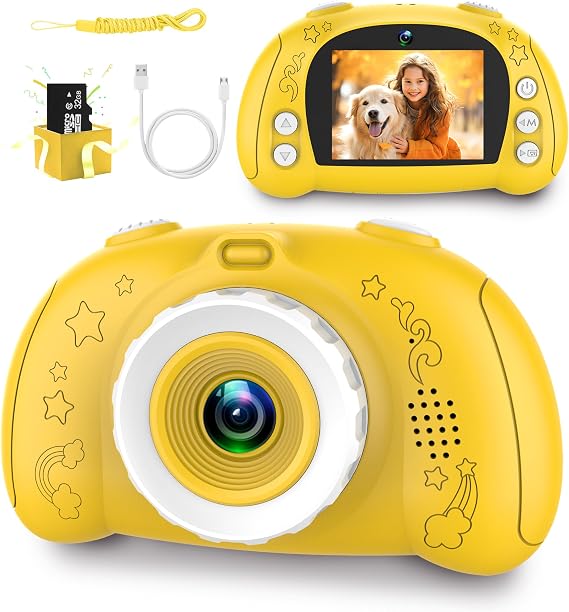 Kids Camera for Kids 3-12, Kids Digital Camerawith 32G SD Card, Toddler Camera with 2.4-Inch Screen for Children at Birthday, Christmas (Yellow)