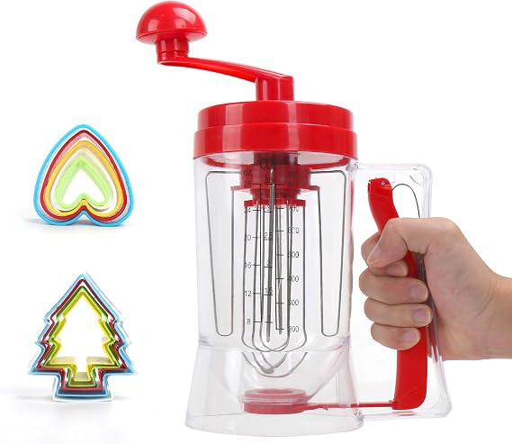 Batter Dispenser,3 In 1 Automatic Pancake&Cupcake Batter Dispenser With Cake Mould,Bpa-Free Food-Grade For Pancake,Cupcakes, Waffles, Muffin Mix, Crepes, Cake Or Any Baked Goods (Red)