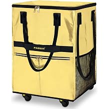 PASMAN Reusable Grocery Bag On Wheels, Shopping Trolley, Rolling Tote with 8 Pockets and Zipper Cover, Foldable, Heavy Duty Handles, (Medium, Rose Gold)