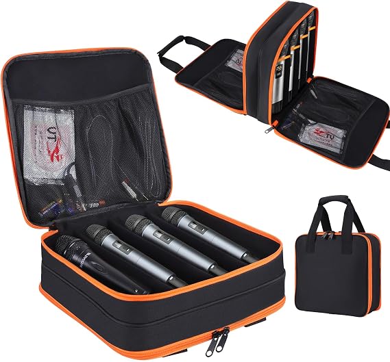 Microphone Case,Wireless Microphone Bag,Portable Storage Case | 8 Slots Mic Carrying Box Bags-Travel Adjustable Foam Box,Fits Singing,Karaoke,Party(Bag Only)