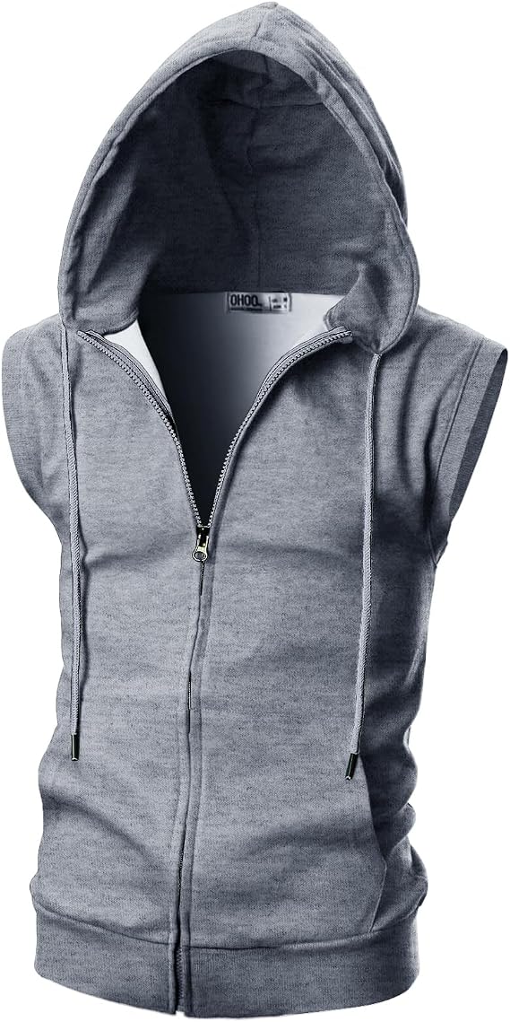 Ohoo Men's Workout Hooded Tank Tops Muscle Cut Off Sleeveless Gym Hoodies