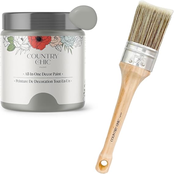 Chalk Style Paint + Paint Brush Bundle - for Furniture, Home Decor, Crafts (Color: Pebble Beach [4 oz] - Grey)
