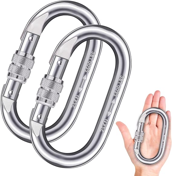 Heavy Duty Carabiner Clip Climbing Carabiner(25kn=5600lbs),Travel Essentials Hook with Screwgate Multipurpose for Climbing, Rigging, Ropes, Hammocks (O Shape, 2pack)