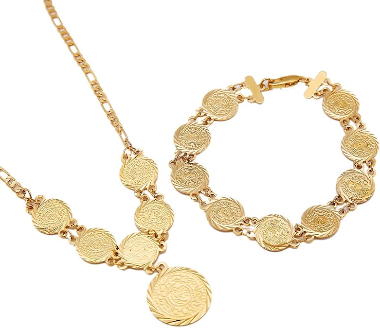 Gold Coin Pendant Necklace with Bracelet Arab Middle Eastern Ancient Coins Jewelry Indian Wedding Bracelet