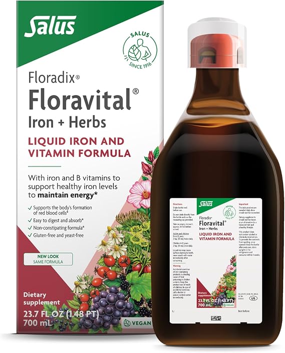 Floradix Floravital Liquid Iron Supplement, Vegan, Gluten-Free, 23.7 Fl Oz