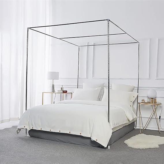 Foreate Canopy Bed Frame Stainless Steel Full Size Bed Canopy Frame & Bed Poles, Fit for Four-Corner Bed and Mosquito Curtains, Full (Silver)