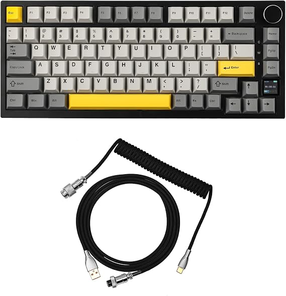 EPOMAKER Ajazz AK820 Pro 75% Mechanical Gaming Keyboard, Gasket-Mounted with TFT Smart Display & Knob + Mix 1.8m Coiled USB Cable