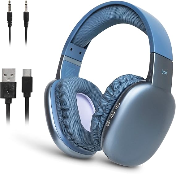 iJoy Ultra Wireless Over-Ear Bluetooth Headphones with Mic, Bluetooth Headset with Backup Wire & SD Slot, Wireless Headphones for Work, School & Gym (Blue)