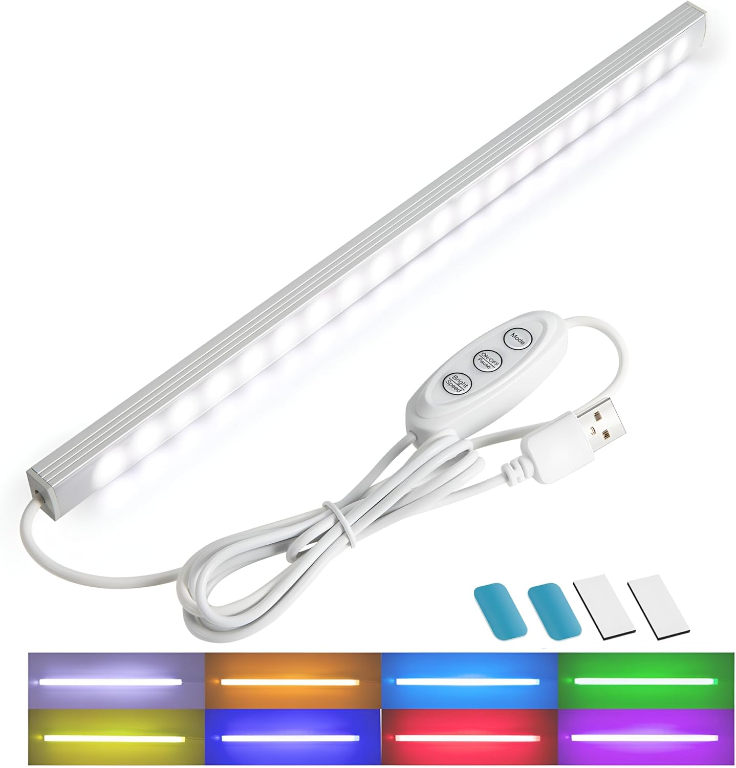 RGB Light Strip Plug-in Display Cabinet Light with 8 Colours & Colour-Cycle Mode Adjustable Brightness and Gradient Speed, Suitable for Kitchens, Display Cabinets, Wardrobes. [Energy Class A]
