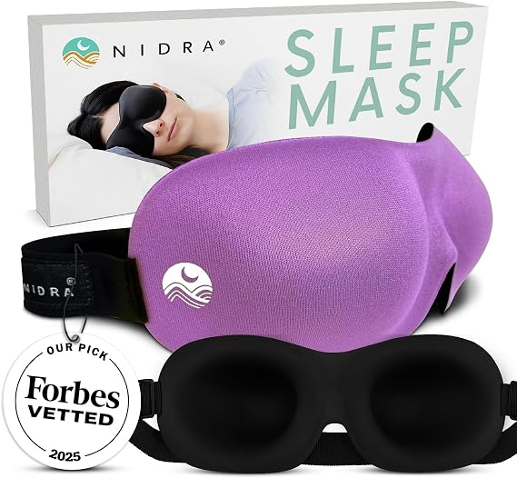 Nidra Contoured Sleep Mask for Side Sleepers Zero Pressure Fit, Light Blocking Eye Shade for Sleeping & Travel Purple, Standard Size
