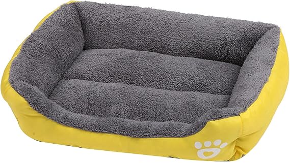 Pet Bed with Furry Cushion Soft and Beautiful Dog Basket Dog Sofa Furry Cushion Nest for Puppy, Yellow