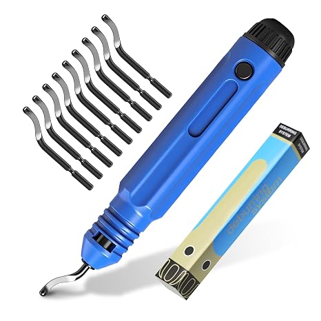 Flexible Deburring Tool 3D Printing Deburring Cutter for Hard Metal, Steel | Harder Than AMD015, 10 M35 HSS Blades, 360 Swivel Head, Quick Button Blade Swap, Anti-slip Ergonomic Handle (Model AMD016)