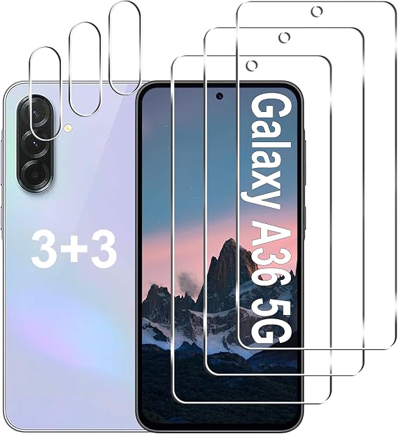 [3+3 Pack] Galaxy A36 5G Screen Protector + Camera Lens Protector, 9H Tempered Glass, Anti Scratch, Easy Installation, Bubble Free, HD Screen Protector for Samsung Galaxy A36 5G