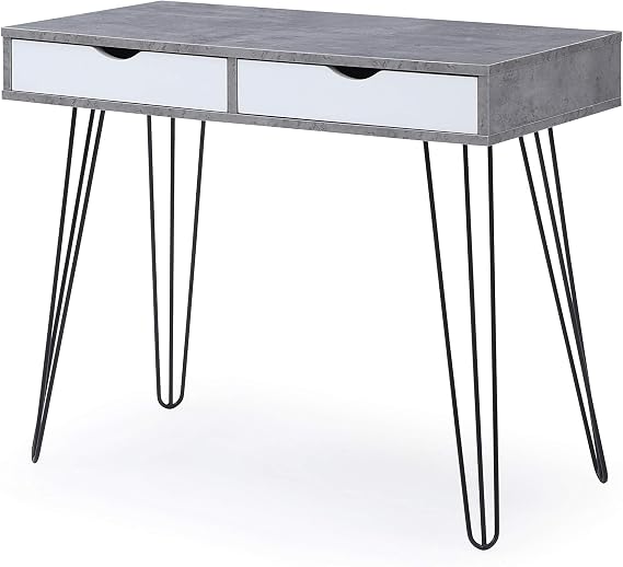 AC Pacific Laurel Small Desk with Drawers for Bedroom, Study, Home Office or Dorm, Stylish Modern Table for Computer or Vanity Use with Marbling Design, Gray
